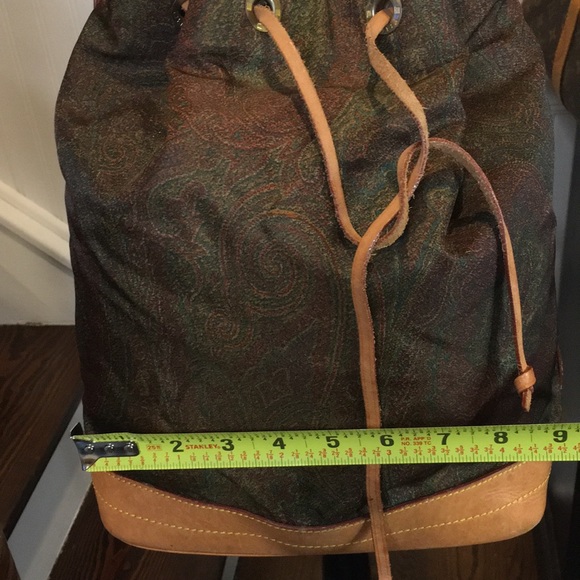 W ETRO Milano Red Paisley Nylon Vachetta Leather Drawstring Bucket Shoulder Bag - Picture 15 of 17